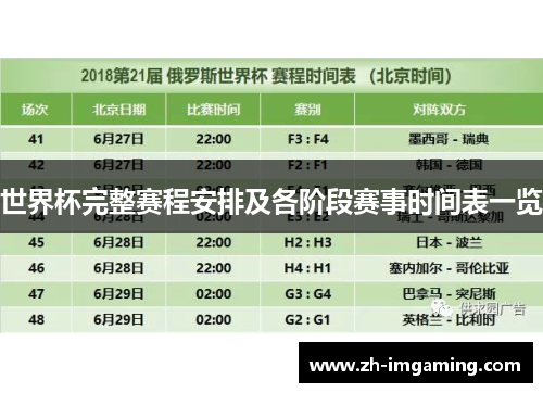 世界杯完整赛程安排及各阶段赛事时间表一览