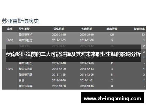 费南多退役前的三大可能选择及其对未来职业生涯的影响分析